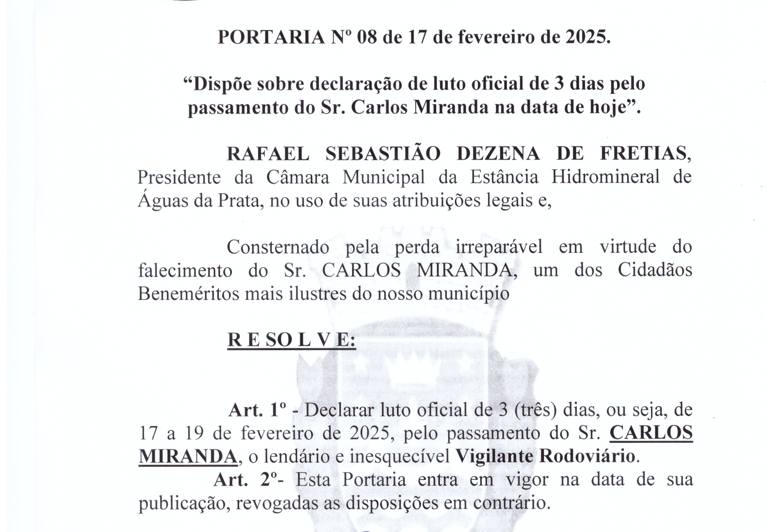 PORTARIA Nº 08 de 17 de fevereiro de 2025